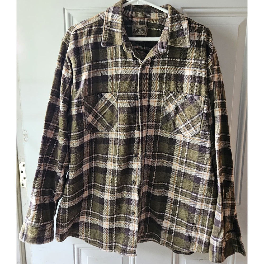 C.E. Schmidt Workwear Flannel‎ Shirt Mens 2X Green Plaid Cotton Button-Down